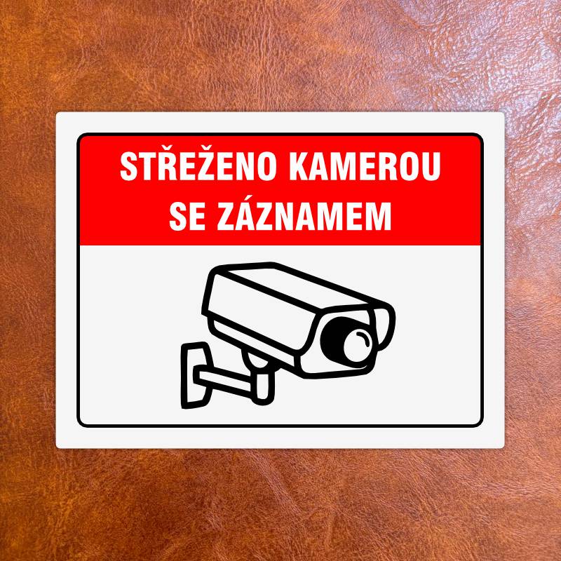 Cedulka "Střeženo kamerou" Velikost A5, bílá, var 4
